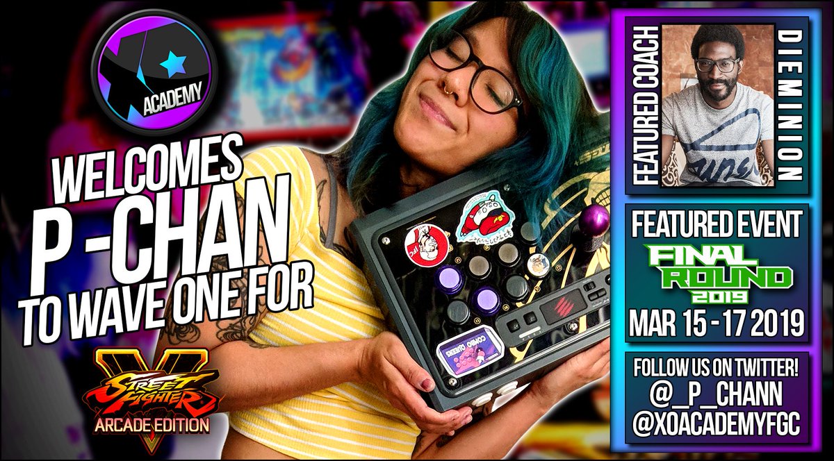 XOAcademyFGC's tweet photo. Our 2nd & final player for Wave One is @_p_chann! She'll be honing her skills this February in #SFV w/ coaching from the Legendary @Di3mini0n! She'll be showing off her Ed at #FinalRound19, so be sure to run some sets with her! We're so thrilled to send her there! Stay tuned! 👊 https://t.co/8855E9ED1w