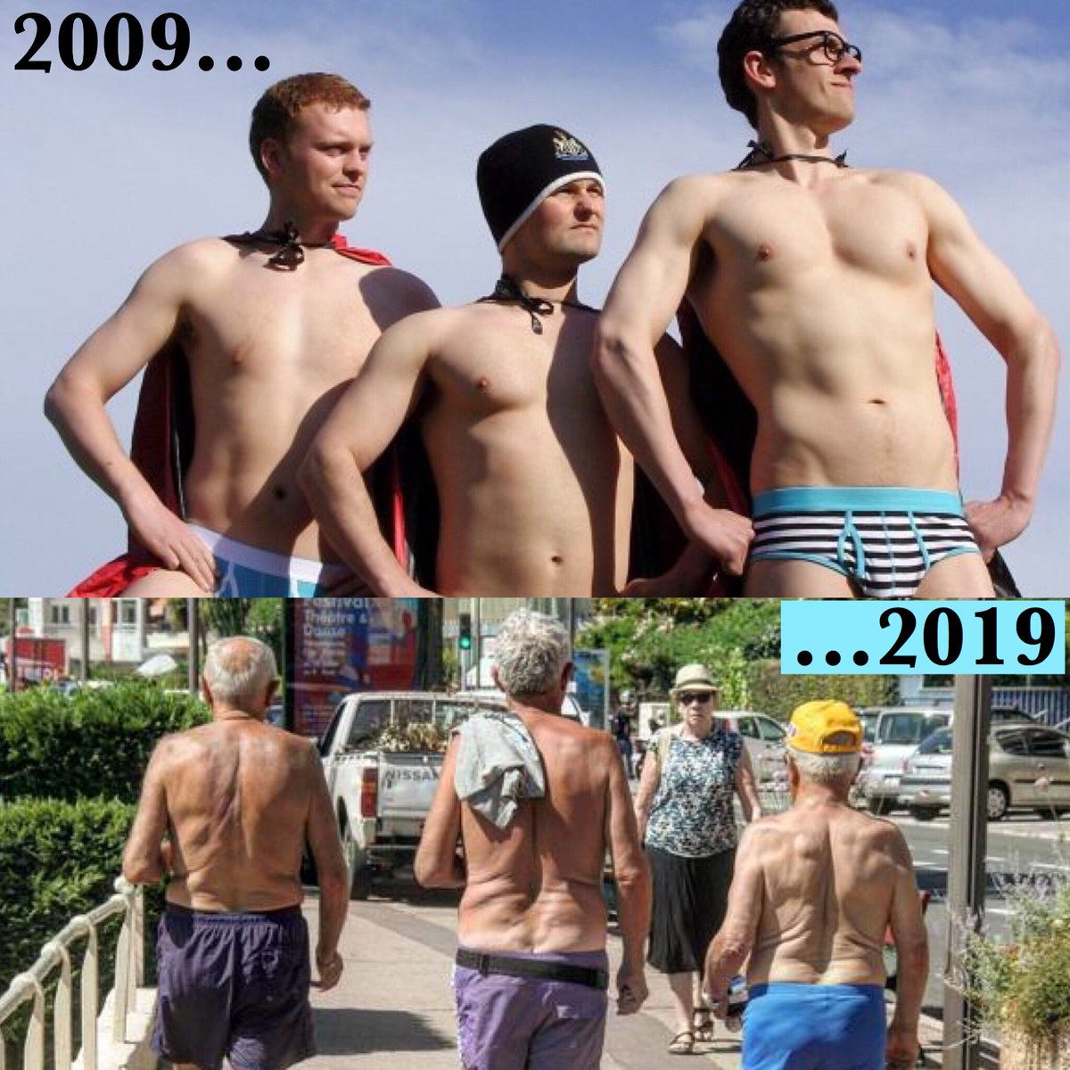 GingeGeordiGeek's tweet photo. Can’t believe it’s been 10 years since our debut at the Edinburgh Fringe Festival! What a fantastic 10 years it’s been, still rocking the topless look and not changed a bit!

#10yearchallenge https://t.co/cscQXxWlv9