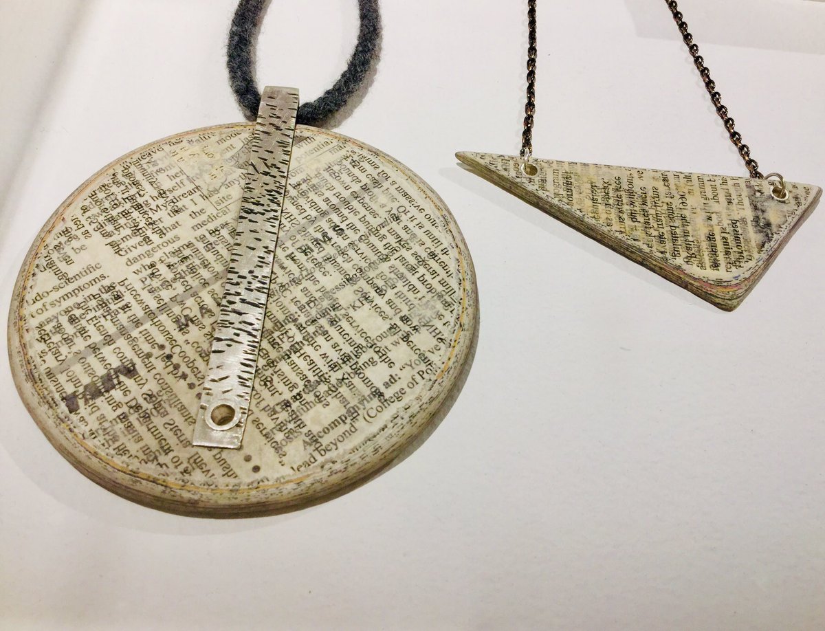 make_southwest's tweet photo. Discarded newspaper #text transformed into functional decorative #jewellery by Southwest #artist @AjpFreeman on show in #getfresh19 with selected emerging makers-meet them tonight from 6pm @exhibition launchnight @devonguild or drop by Alysa”s #recycled badge #workshoo 22 Feb https://t.co/YIZ6rC4UdX