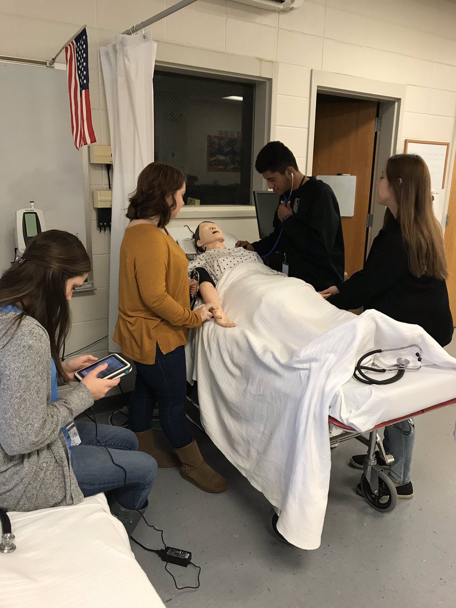 PCT Students getting to know our new Anne Simulator! She coughs, wretches has a pulse , heart and breath sounds! I love teaching! #goodasgold