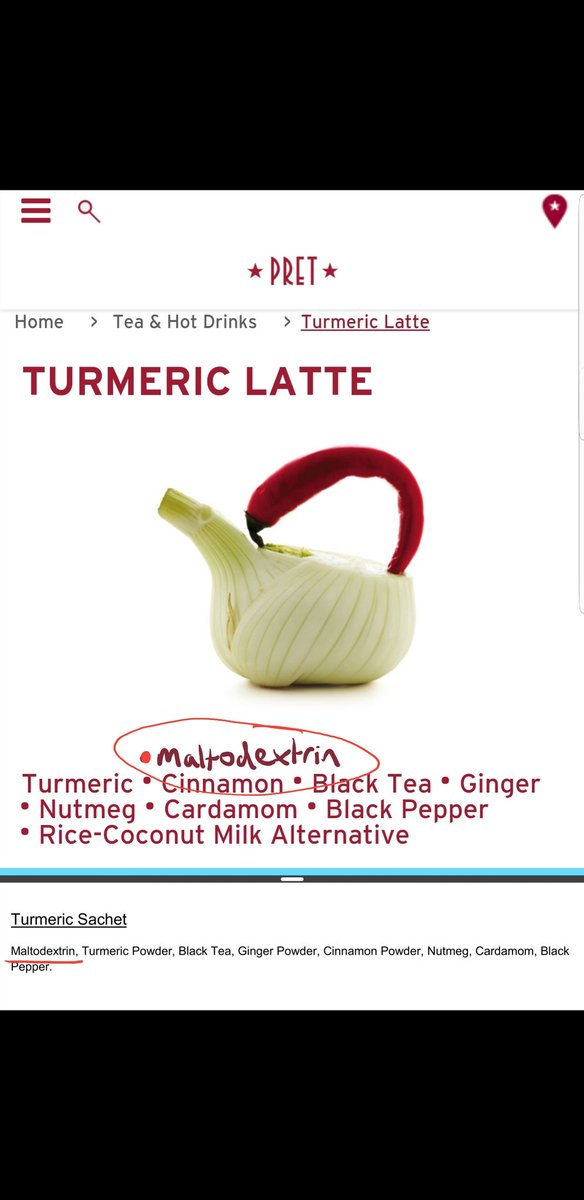 UKmatC's tweet photo. @Pret There, I fixed it.
#pretamanger #pret #turmeric #turmericlatte #maltodextrin
Your #RiceCoconut milk alternative also contains far too much #RiceSyrup - this is not a health(y) drink. Please let people sweeten their own drinks. Thank you!
https://t.co/1QOXFQXenh https://t.co/f0z1MaPG8X