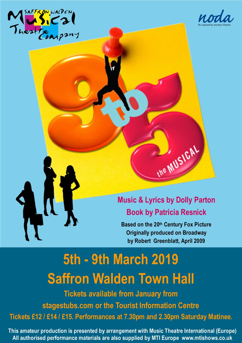 Tickets now on sale for #SWMTC #9to5themusical!  Available from stagestubs.com and <a href="/swtic/">Saffron Walden TIC</a>. Performances at #saffronwalden Town Hall from 5-9th March <a href="/SaffShopLocal/">SW Town Team #MySW</a> #localtheatre #amdram #SupportLocal #musicals