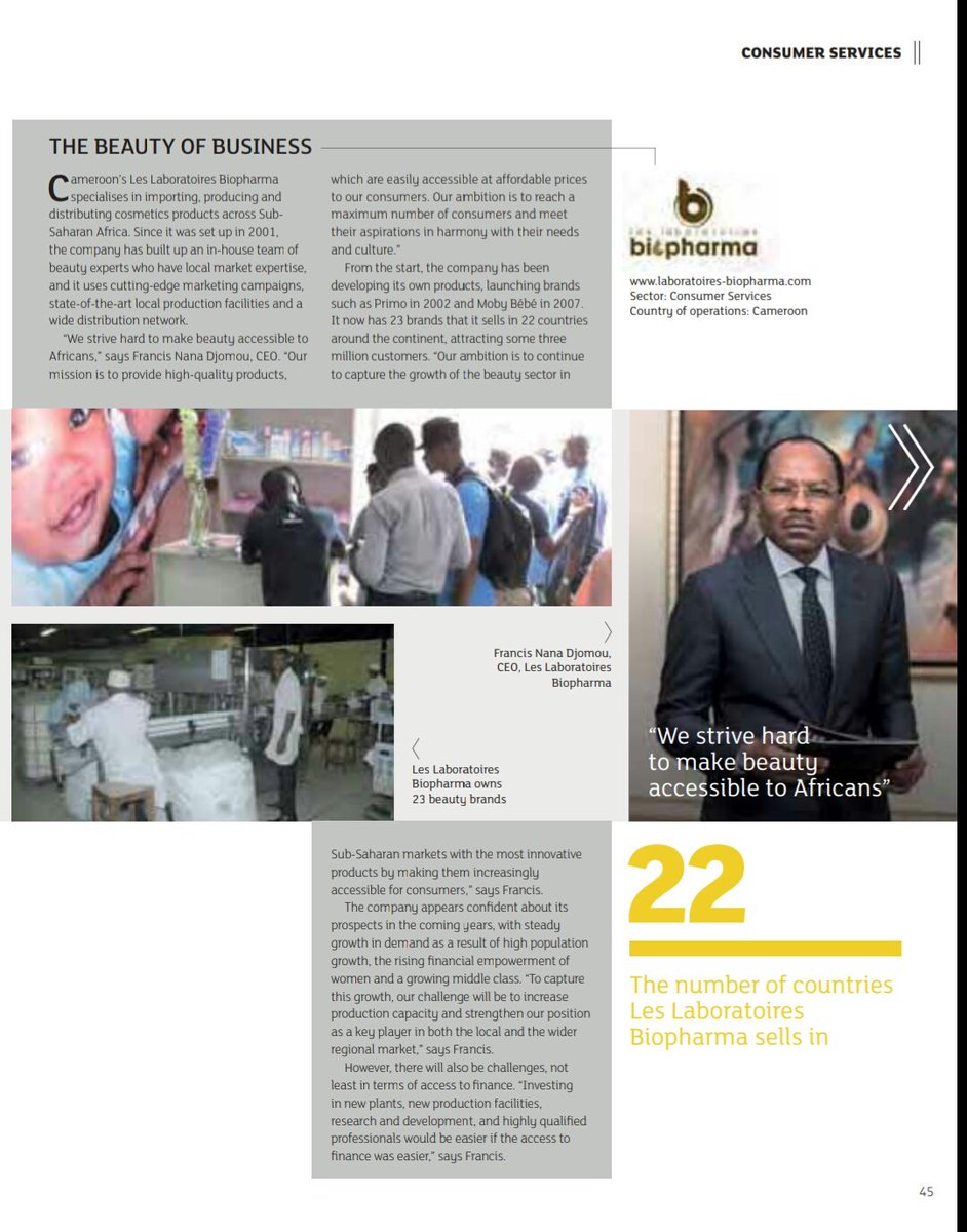 Apparu dans le rapport "Companies to Inspire Africa 2019" de la Bourse de Londres, notre PDG M. Francis NANA réitère la vision de notre entreprise : Démocratiser la beauté à travers l'Afrique. <a href="/LSEGplc/">LSEG</a> #Africa #Industry