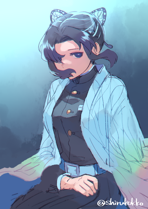 粒野しるこさんがTwitterに投稿した胡蝶しのぶ(鬼滅の刃)のイラスト。