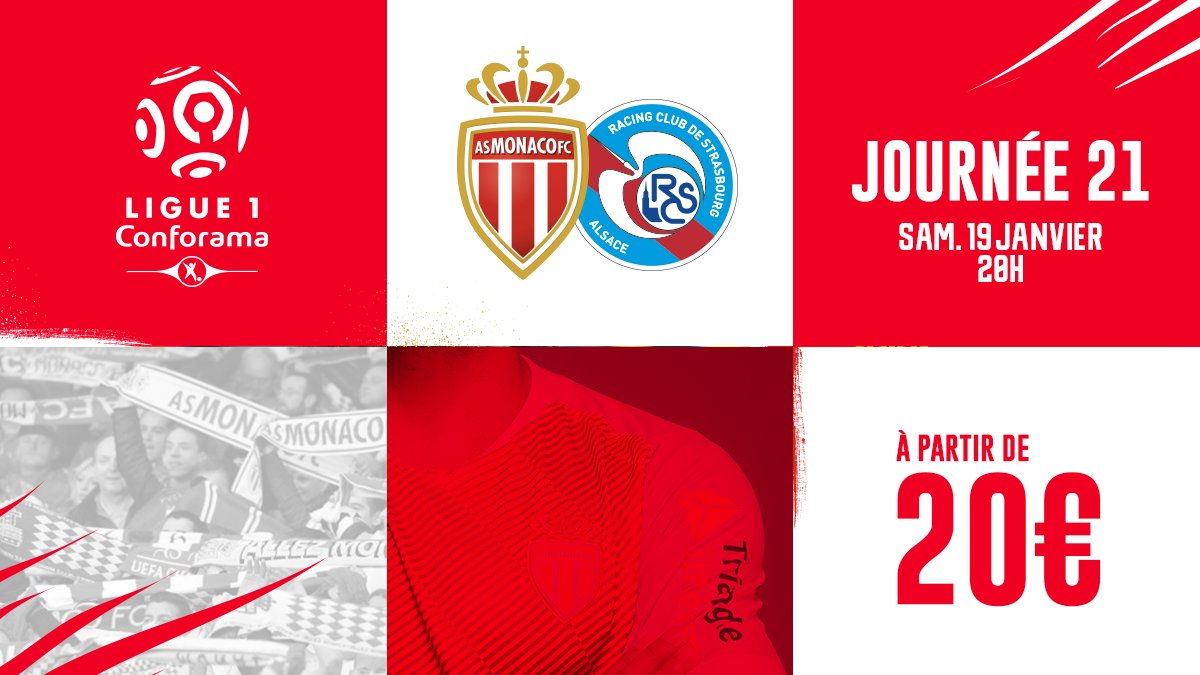 🎟️ Vos places pour le match AS Monaco 🆚 Strasbourg comptant pour la 21e journée de Ligue 1 à partir de 20€ - #ASMRCSA
▶️ https://billetterie.asmonaco.com/fr/