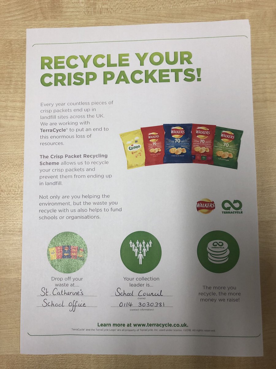 STC_SCouncil's tweet photo. We’re now a collection point for @TerraCycle so if you have any crisp packets please bring them into school! #packetinwalkers #recycling #anybrands #savetheplanet https://t.co/NzZEtTKYud
