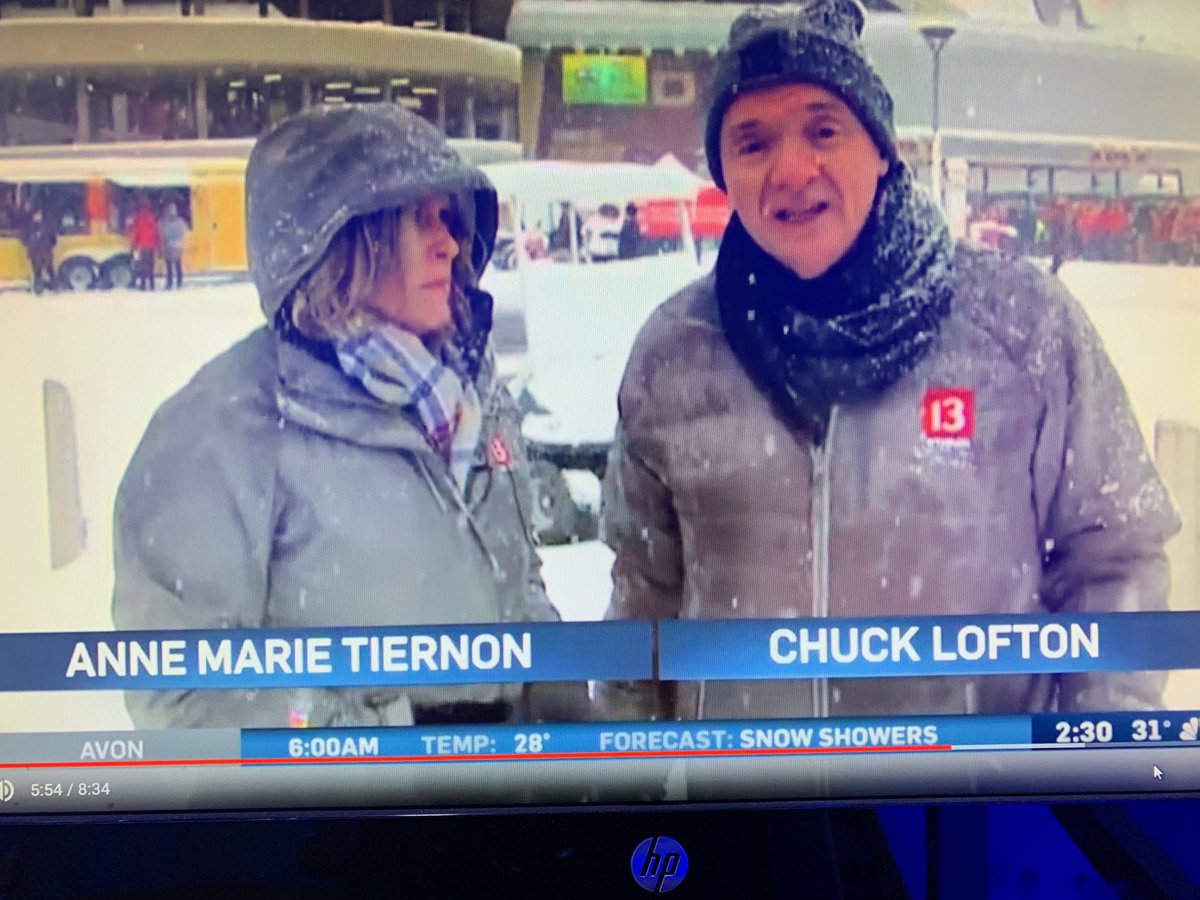 ChuckWTHR's tweet photo. Last Saturday, standing in a #ClashInKC snowstorm with @AnneMarieWTHR ! Tomorrow I’ll be in a warm #WTHR studio talking about another storm in Indy! https://t.co/Fph7rc8ENt