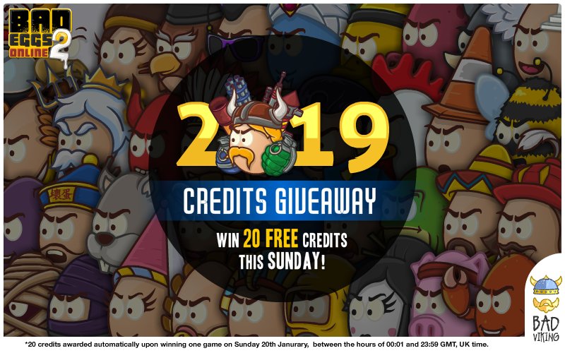 BadVikingGames's tweet photo. Just a reminder that there are 20 Free Credits available to all Bad Eggs players this Sunday #BEO2 https://t.co/5p784Q1LBL