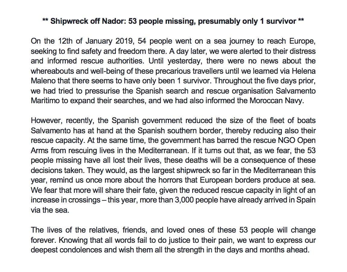 alarm_phone's tweet photo. The missing boat we have been trying to trace for 5 days capsized off #Nador. Presumably there is only 1 survivor.

Knowing that all words fail to do justice to the pain of the friends and relatives, we want to express our deepest condolences!

Read our full statement below: https://t.co/WtSBDpGzfL