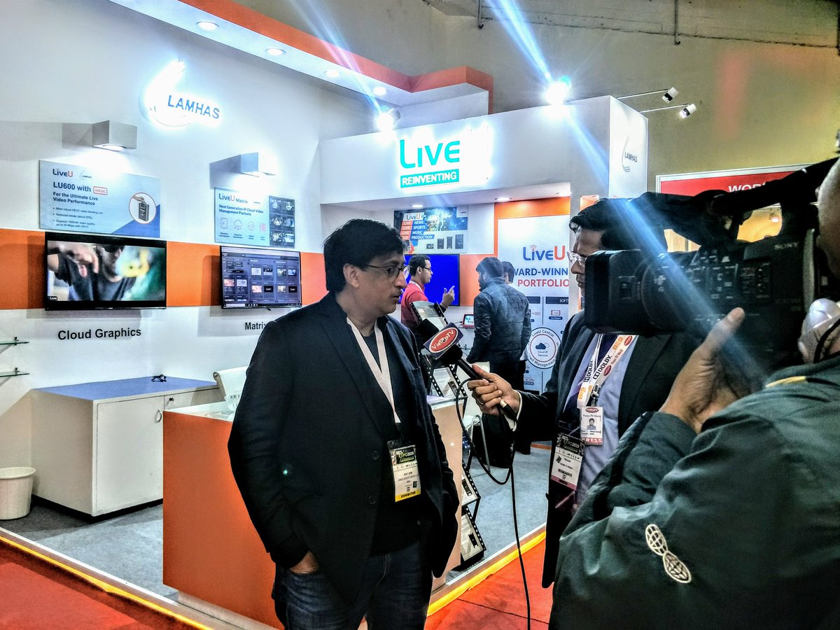 LiveU_SAsia's tweet photo. Mr. Ajai Jain, CEO of @lamhassatellite - our Indian partner - sharing insights about broadcast industry of India, how @LiveU has brought about a significant change in the world of #livestreaming and how LiveU and Lamhas are committed to serve the Indian market. 
#BESExpo #Day2 https://t.co/0SFgydTrKj