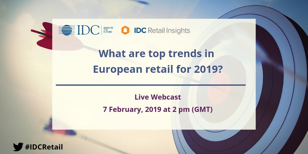 Do you know what will drive #innovation and #digitaltransformation in the European retail industry in 2019? Register for #IDCRetail webinar on 7 Feb. at 2 pm (GMT) - buff.ly/2U00uXq <a href="/andrewsangs/">Andrea Sangalli</a> <a href="/GiulioIdc/">Giulio Raffaele</a>