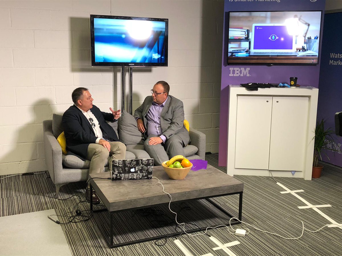 PurpleSqConsult's tweet photo. @PurpleSqConsult's @Andy_Addison talks with IBM's @DerickWiesner at #FoM18, about how #AI will streamline #marketing and enable marketers to achieve more with their time. https://t.co/9QN4EgoRSy #marketingautomation #WatsonMarketing #unica https://t.co/QUQH7boMxl