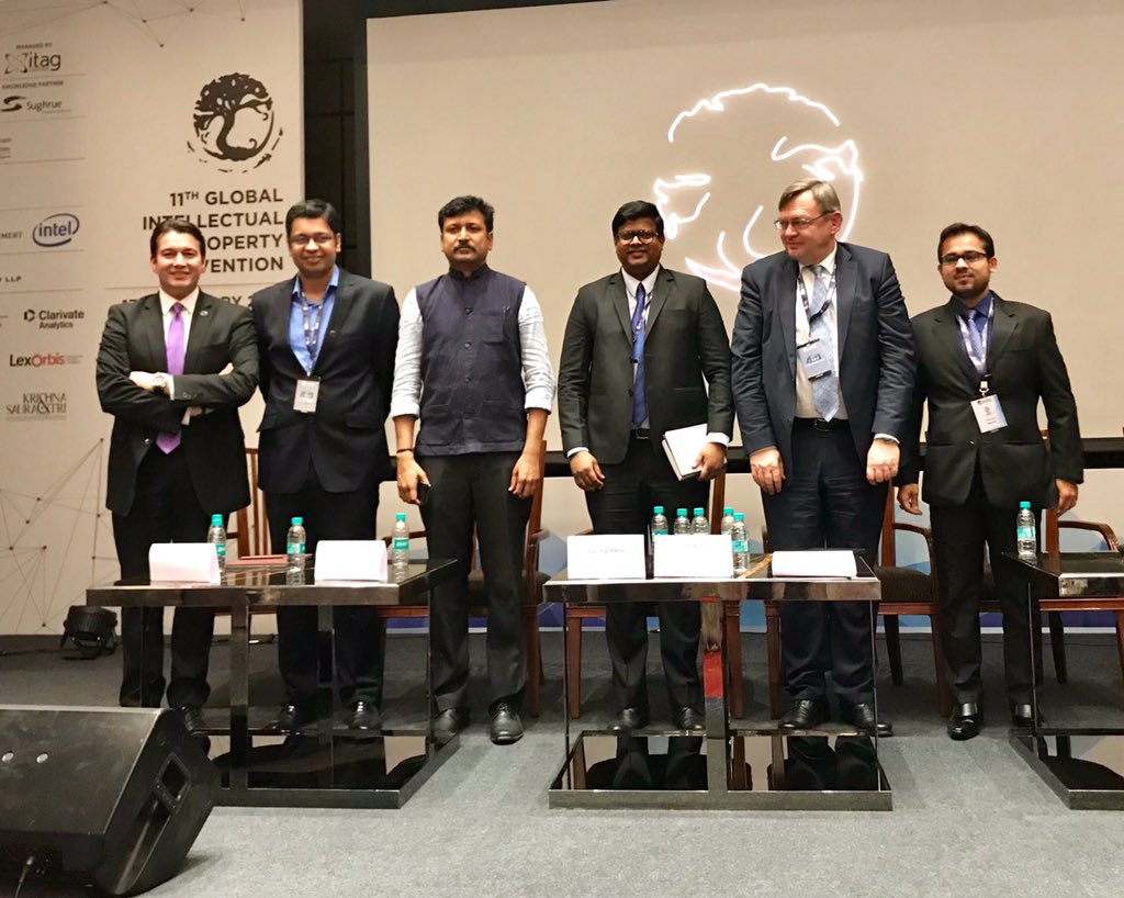 AFriedenEsq's tweet photo. It was a pleasure to moderate our panel featuring Irfan Modi (IBM), Georg Weber (EPO), Collin D’mello (IEEE), Dr. S.K. Murthy (Intel), and Jitin Talwar (TT Cons.). Thanks to panelists and the audience for a lively discussion on #AI, #IP &amp; #innovation. #GIPC2019 @IPRConference https://t.co/xFClsCXZap