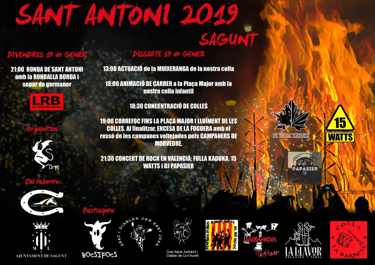 Escalfem motors per marxar cap al País Valencià, demà serem a les Festes de Sant Antoni de #Sagunt amb la Diabòlica de Morvedre, <a href="/Bocsifocs/">Dimonis Bocsifocs</a>, <a href="/diablesCSJoan/">diablesCSJoan</a> i altres companys! #Terrassa
