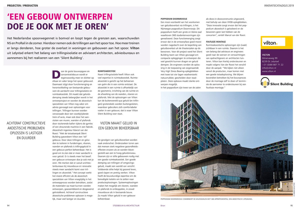 viltonbv's tweet photo. De slimme engineering van Vilton voor de bouw van het Poppodium Doornroosje komt aan bod in de Innovatiecatalogus 2019. Lees in dit artikel hoe Vilton adviseert bij het realiseren van een Silent Building, want: ‘Een gebouw ontwerpen doe je ook met je oren’. #silentbuilding https://t.co/auVEBjriWy