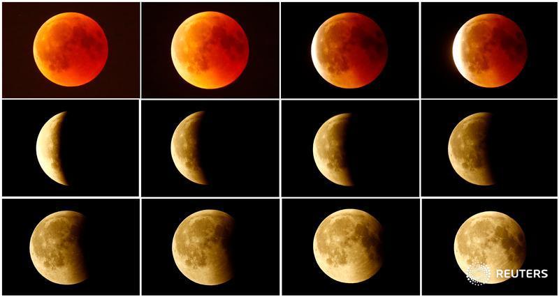 Reuters's tweet photo. 'Super Blood Wolf Moon' total lunar eclipse expected to take a star turn across the United States https://t.co/EGpNfEbnYs https://t.co/m5t7YYi17m