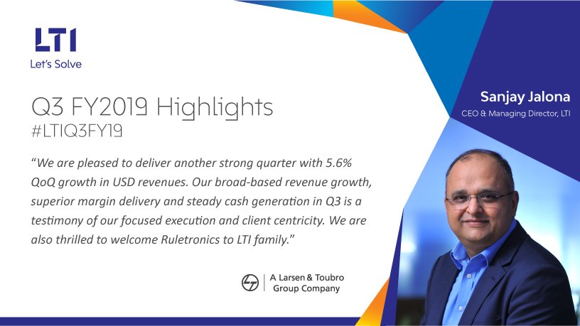 LTI’s expertise in solving business complexities for its clients has boosted its net profit by 32.8% YoY #LTIQ3FY19 #LetsSolve