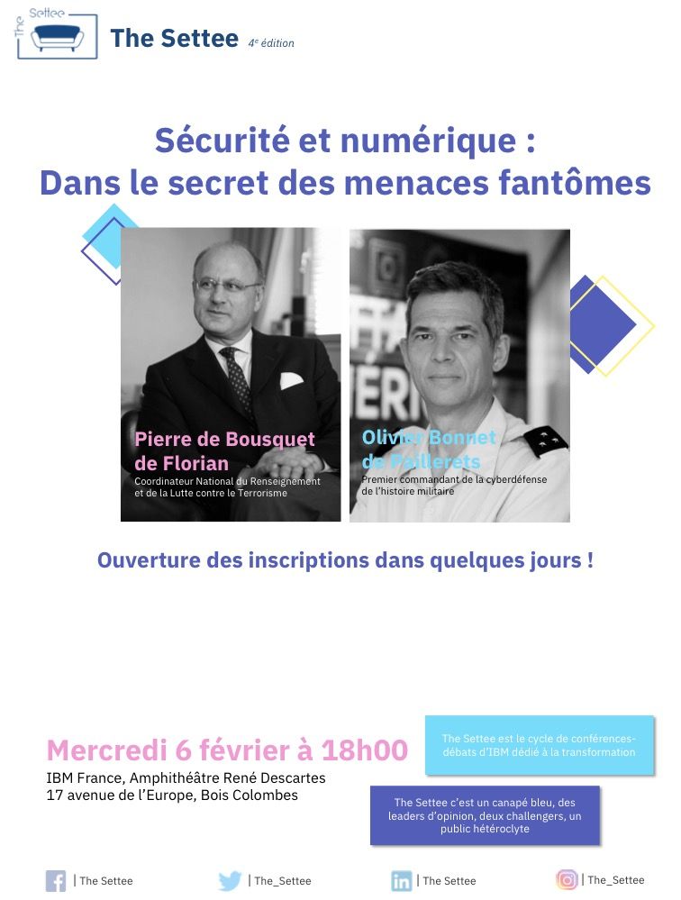 The_Settee's tweet photo. 🔸🔹Sécurité &amp; #numérique : dans le secret des menaces fantômes🔹🔸

Ne manquez pas la prochaine #conférence @The_Settee pour décrypter les nouveaux enjeux du #digital &amp; de la #cybersécurité : Ouverture des inscriptions très bientôt ! #event #transformation #défense #cyberattaque https://t.co/r6oGWApWE5