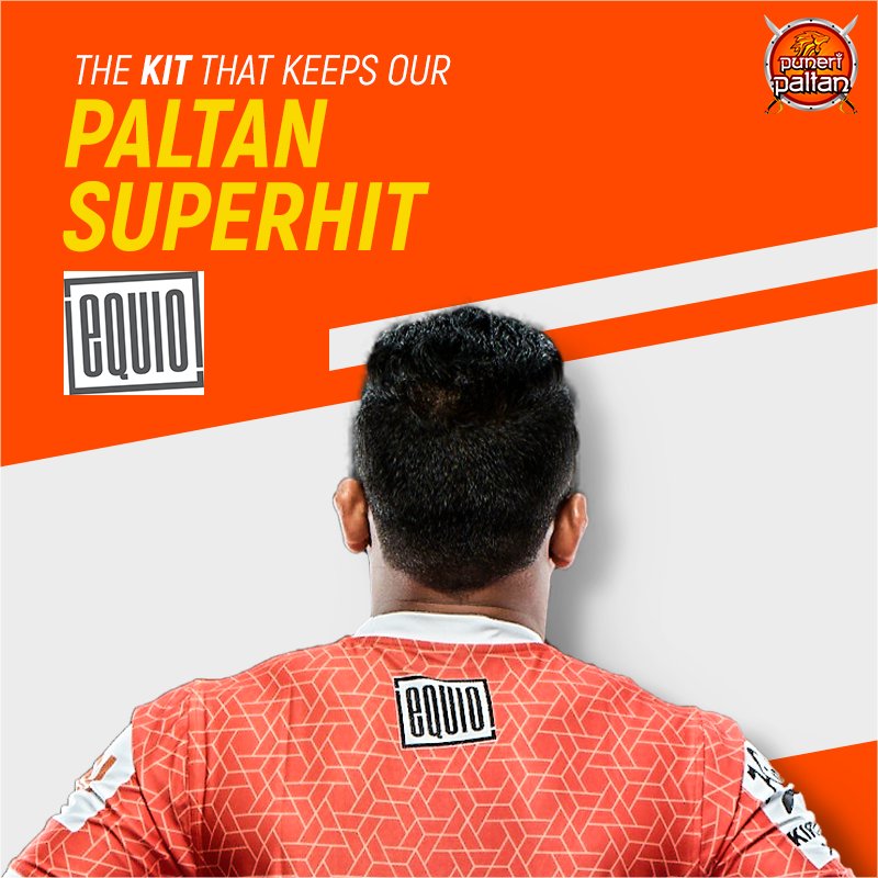PuneriPaltan's tweet photo. We want to thank #EQUIO our kit partners for their splendid partnership for the 2018 PKL season.

#Kabaddi #VivoProKabaddi https://t.co/5QEmMiOBWO