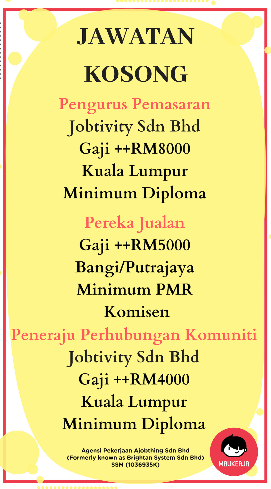 Maukerja Twitter પર Jawatan Kosong Hari Ini Pengurus Pemasaran Https T Co Kqniila9ja Pereka Jualan Https T Co Dotgdwr83x Peneraju Perhubungan Komuniti Https T Co Bhub5yadiv Mohon Di Link Kerja Di Atas Rt Follow Maukerjamy Untuk Info Kerja