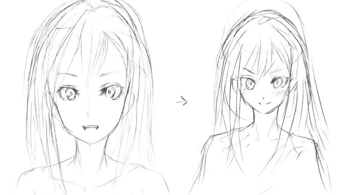 ノートの落書き。最初はバランス重視、2回目は表情重視で。 
