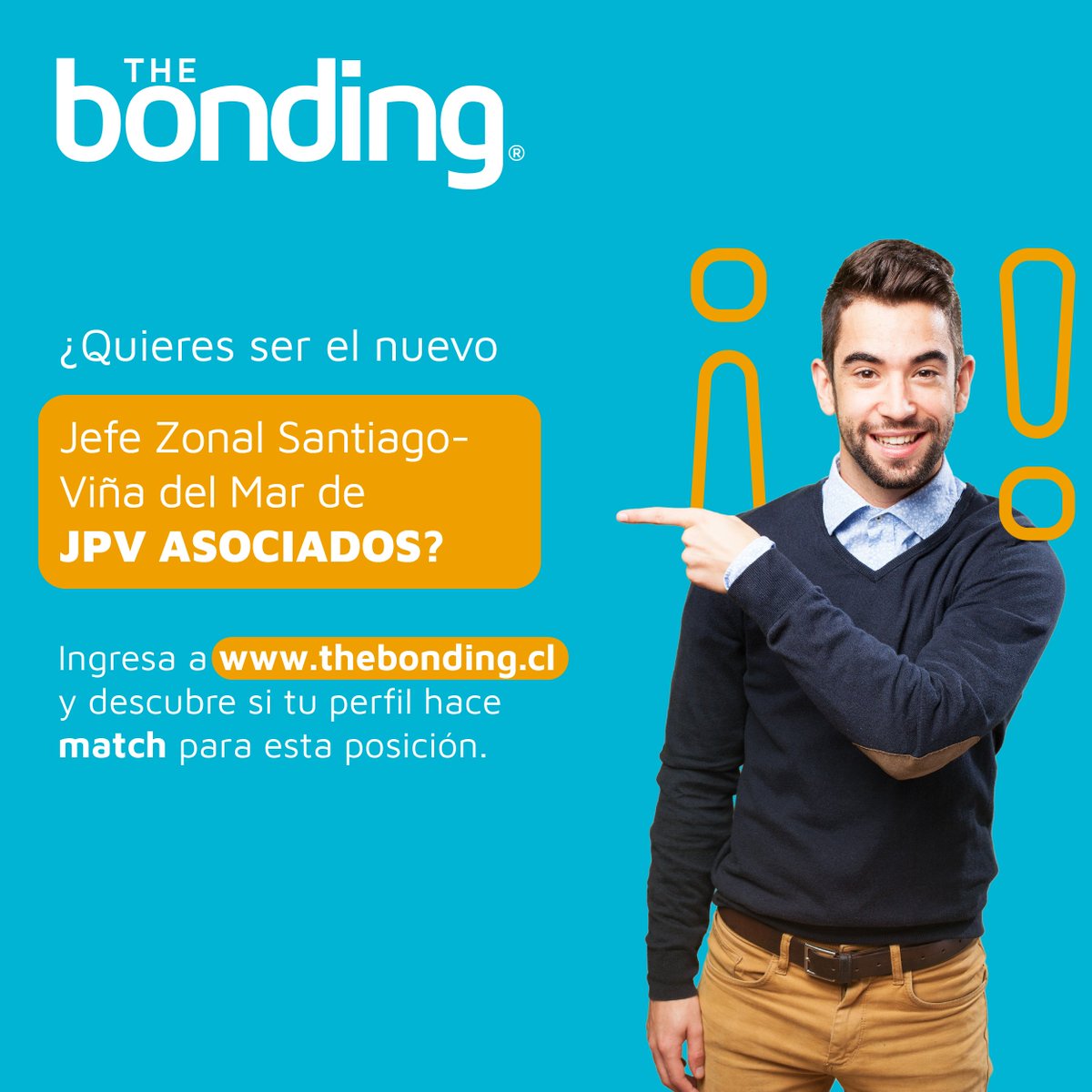 TheBonding1's tweet photo. ¿Quieres ser el nuevo Jefe Zonal Santiago - Viña del mar de JPV Asociados? Ingresa a https://t.co/0mGpF52jlM y descubra si tu perfil hace match para esta posición.  #jobs #thebonding https://t.co/h0YbyZr8HM