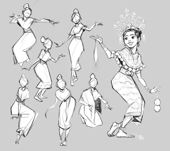 Some gesture studies of the Iban Dayak "ngajat" (dance) inspired by my recent trip back to Borneo. 