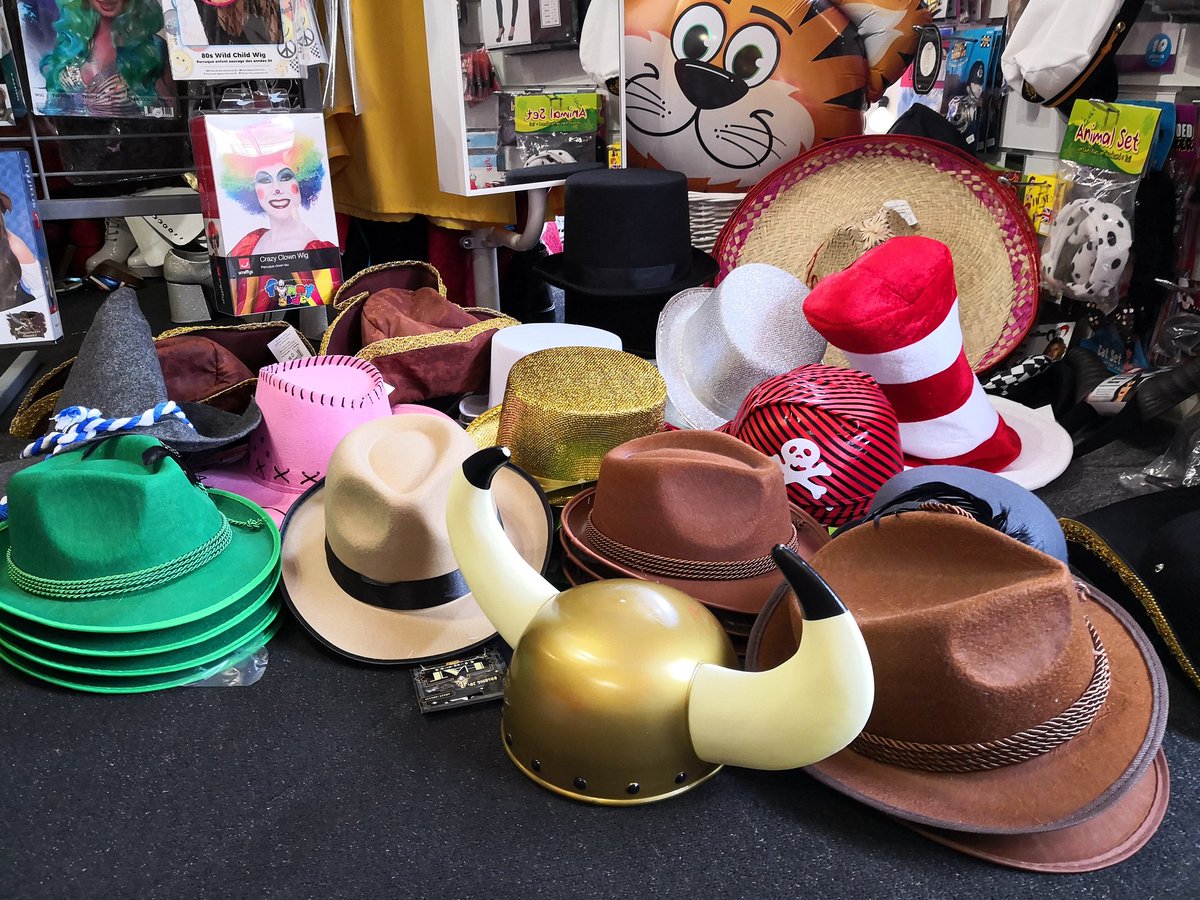 We've got Top hats, bowler hats, pirate hats, October fest hats, sparkly hats, pink cowboy hats and cats in hats. Think we're sorted for hats! #hats