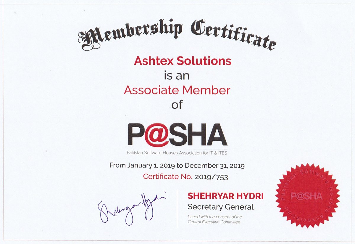 usmanashtex's tweet photo. We are glad to share that Ashtex Solutions is now an official member of Pakistan Software Houses Association @PASHAORG
#PASHA #Ashtex_Solutions #Software_House #IT_Company https://t.co/jRfm9P2wVE