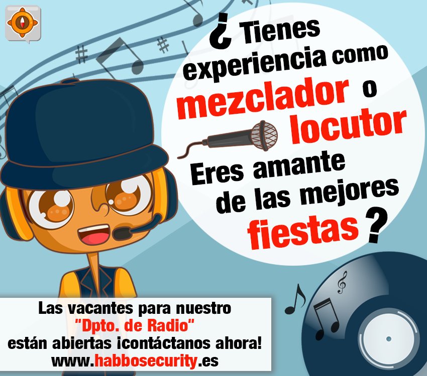 ESHabboSecurity's tweet photo. 📣¡Atención! ¿Tienes experiencia como mezclador o locutor?🎙🎧 ¿Eres amante de las mejores fiestas?🎶📻 Las vacantes para nuestro "Dpto. de Radio" están abiertas ¡contáctanos ahora! ➕Info: https://t.co/crpy8qKyrd  // https://t.co/f35H03d96p @ESHabbo https://t.co/yOelgvGsB5