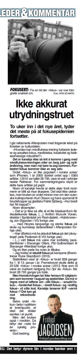 Alle sitter og leser @VGfrithjofs gamle kommentarer. Min favoritt er denne om bruk og misbruk av ordet fokus.  - "vi (må) regne med at løftene om (...) snudd fokus, bredt fokus og kraftig fokus vil sitte løst. Kanskje lanserer KrF varmt fokus? 
Klassiker! like aktuell i dag!