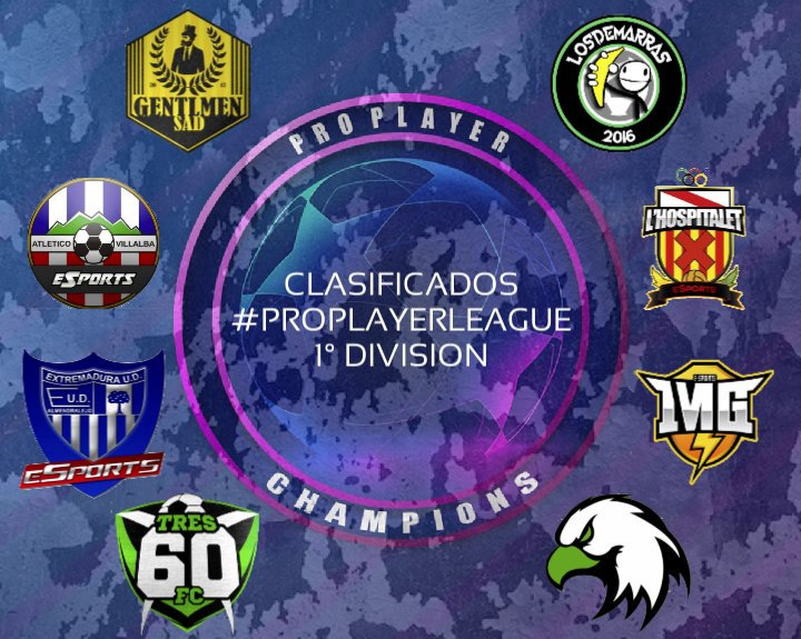 Una vez finalizada la 1° división

#PROPLAYERLEAGUE

Tenemos los 8 clasificados para

#PROPLAYERCHAMPIONS

<a href="/GentlmenSAD/">Gentlmen SAD™</a>
@ATVeSports 
@EXT_UDeSports 
<a href="/360FC/">Tres Sesenta FC</a> 
<a href="/LOSDEMARRAS_FC/">LOSDEMARRAS FC</a> 
@CELHeSports 
@ImagineSportsPS 
@HawkingHammarES