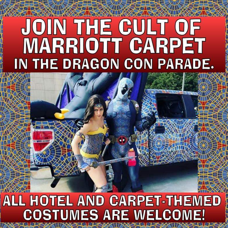EternalZan's tweet photo. Sign up for Cult of Marriott Carpet parade group at https://t.co/0YZg65pssX . This link has all the information you need to learn more and make your own outfit from the carpet design. #DragonCon https://t.co/OZDfj7Bapp https://t.co/SIaVNdWl0q https://t.co/82ORGWYdjZ