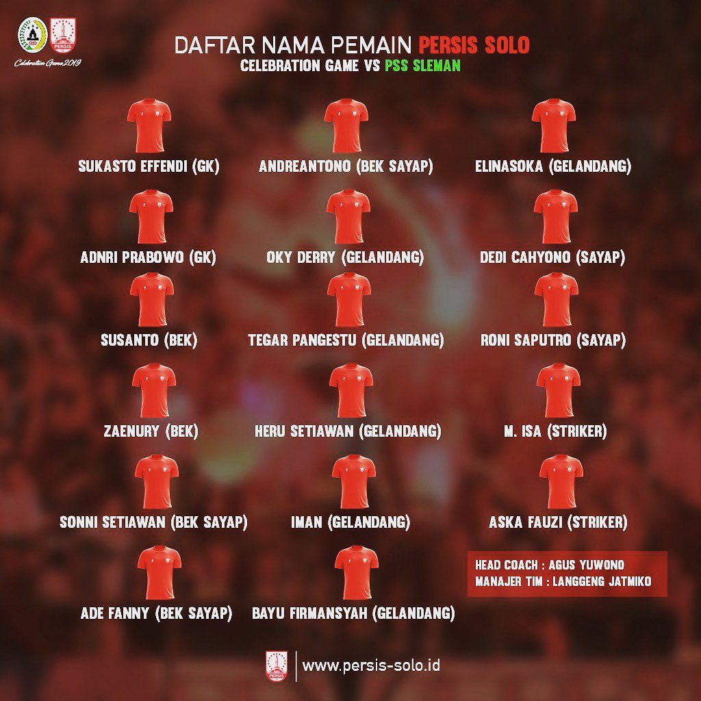 persisofficial's tweet photo. Daftar nama pemain Persis Solo untuk pertandingan Celebration Game vs Pss Sleman.
#persissolo #laskarsambernyawa #persisxpss #celebrationgame #penakseduluran https://t.co/7w55UDncpR