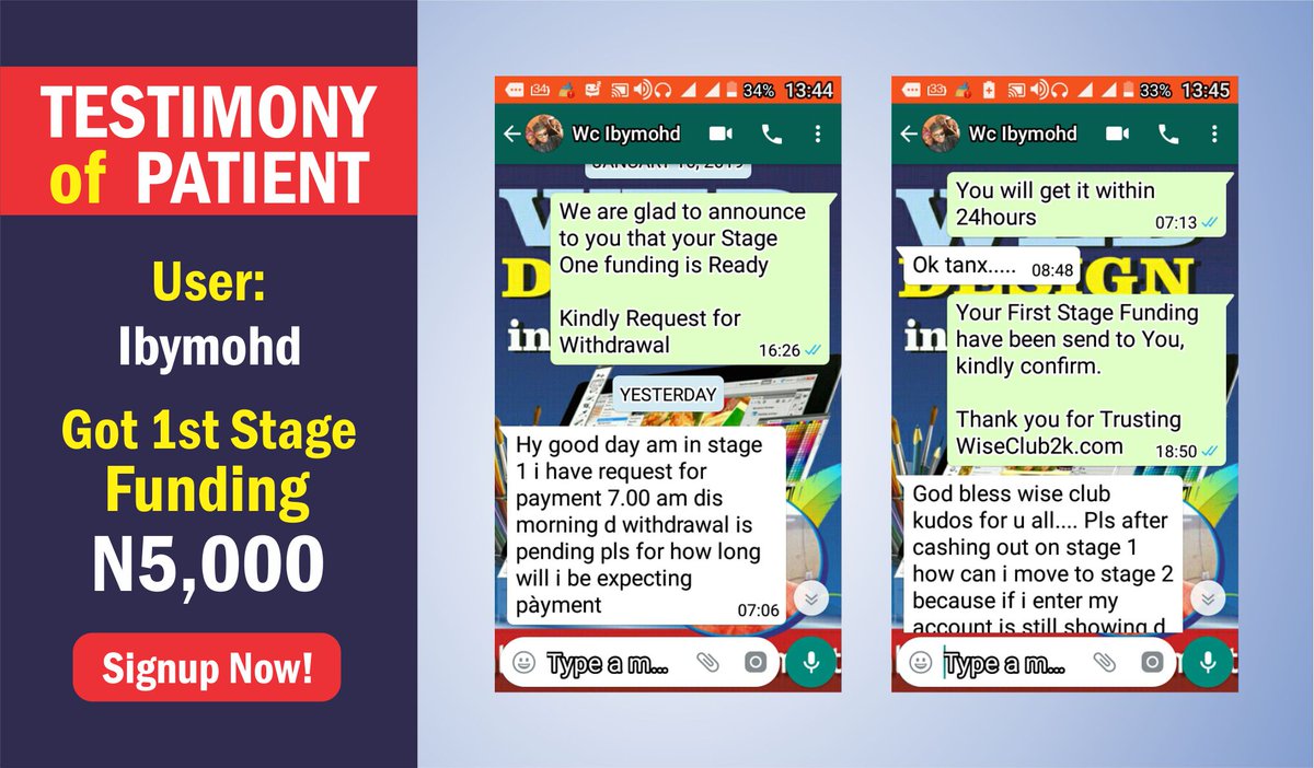 WiseClub2k's tweet photo. User: Ibymohd, just got his 1st Stage Funding: N5,000.00

We at wiseClub2k, Congratulate you!
Thank you for Trusting us and also for your Patient.

For those that their Funding is in Progress, we advise you to exercise Patient as your Team is working hard to make....

wiseClub2k https://t.co/3qCeDzDFdX