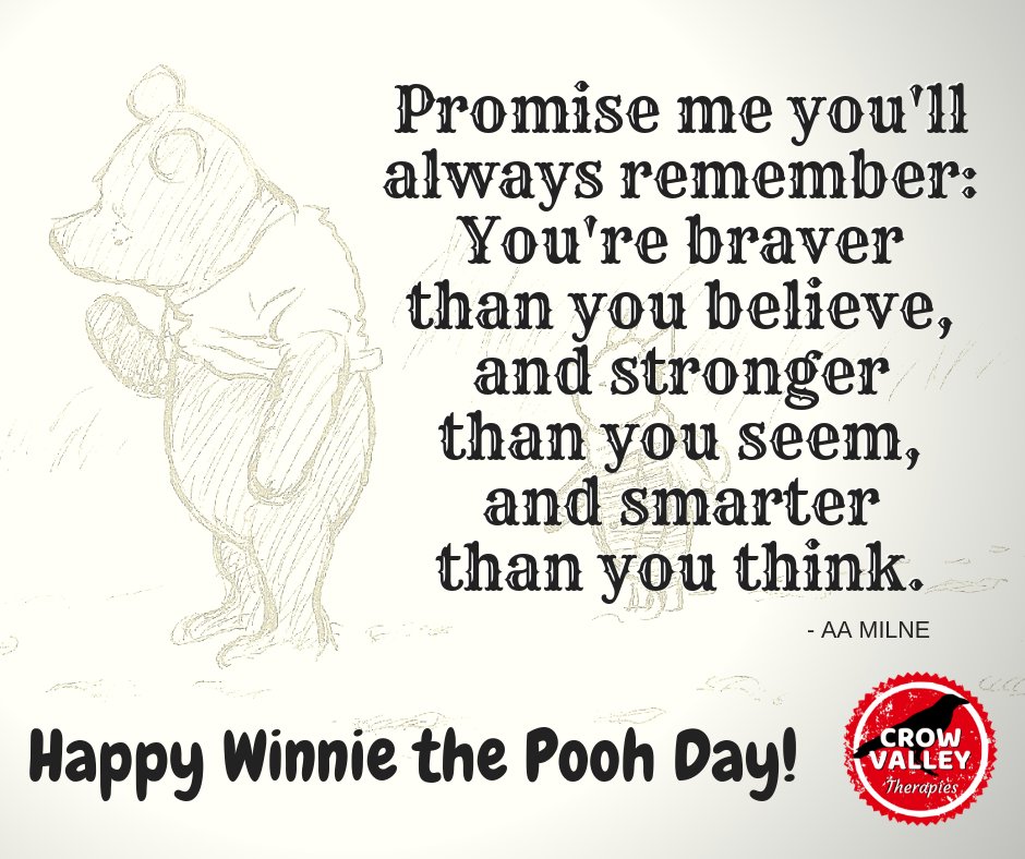 CrowVT's tweet photo. Happy Friday... AND Happy Winnie the Pooh Day! I kid you not!

Pooh may be a 'bear of very little brain', but in the hands of the inimitable AA Milne, he has some very wise words to share with his friends!

Have a great day!

#CrowValleyTherapies #PoohDay #FridayDance https://t.co/7LNlObaPEK