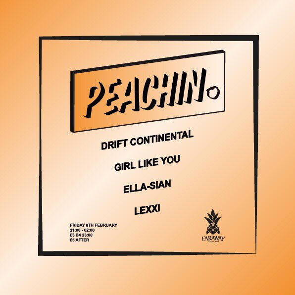 We’re 2-steppin’ into February with our next Peachin' event. Drift Continental will be bringin’ the Garage and Disco vibes to Faraway Cocktail Club 🍑 #Peachin007  #PeachinVibesOnly