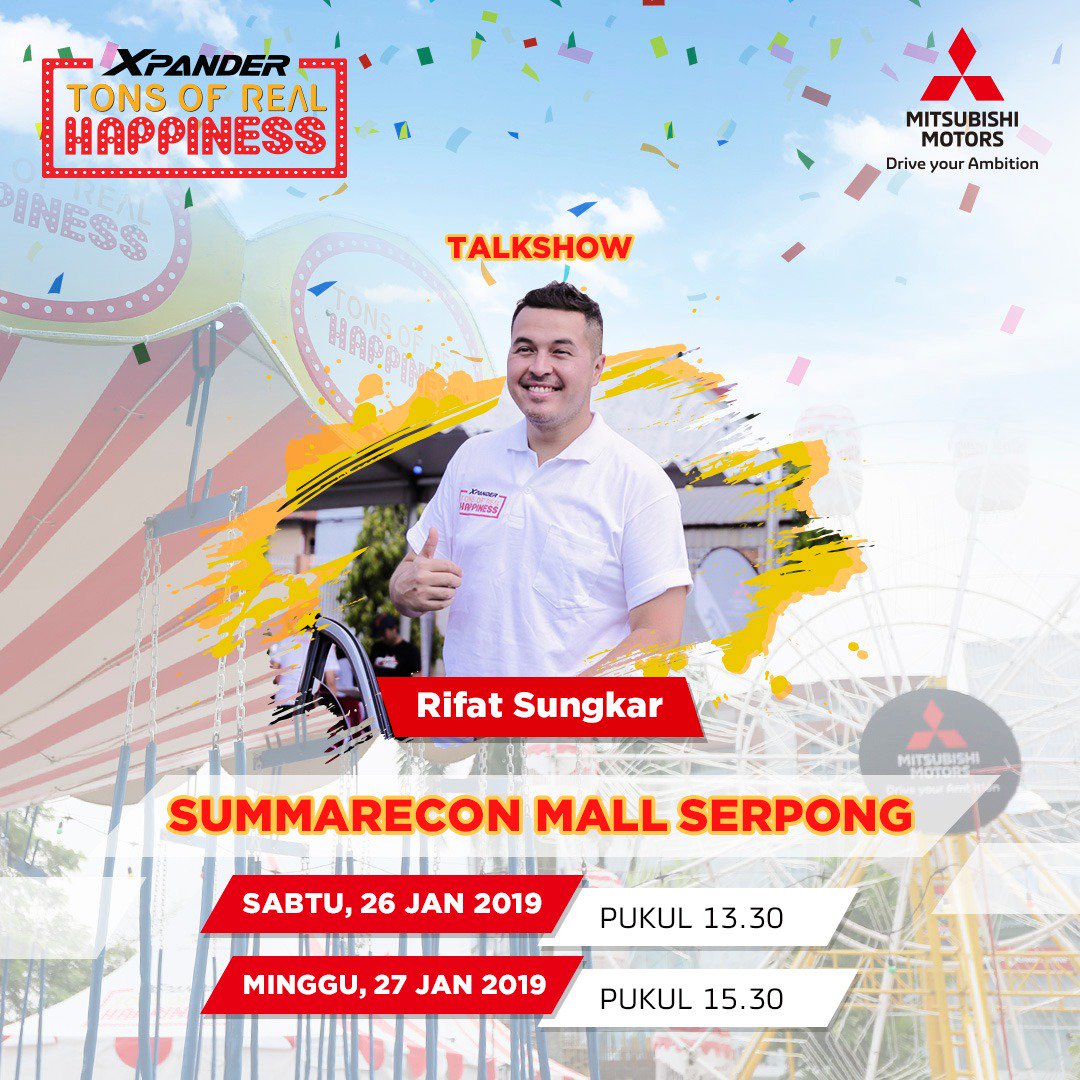 Mitsubishi_ID's tweet photo. Selain itu ada talkshow menarik dari Rifat Sungkar, Cast Film Dilan 1991 dan bersama Youtuber Automotive Om Mobi, Ridwan Hanif, dan Fitra Eri.

Dapatkan tiket gratisnya di https://t.co/KbtqHF8Knr sekarang juga!

#tonsofrealhappiness 
#XpanderTorh 
#MitsubishiMotorsid https://t.co/HEf9nx9GtC