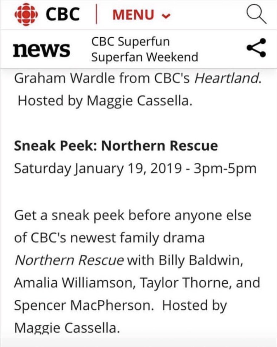 BillyBaldwin's tweet photo. Come check out a sneak peek of our new drama ‘Northern Rescue’ and meet our amazing cast:
Amalia Williamson, Spencer MacPherson, Taylor Thorne &amp; me!!
Tomorrow at CBC in Toronto!
So excited to share it with you!!
Doors open at 3pm.
Get your FREE tickets at https://t.co/EcZmdnf51L https://t.co/uQkTz8ANul