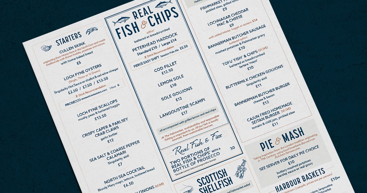 Sneak preview: our menu has been released! 🎉 

We’re delighted to share with you our main menu for the first time; follow us online for updates on our opening if you’d like to be one of the first to try it out! 🌊🐟🍴  

View the full menu online at soulfishmarket.co.uk.