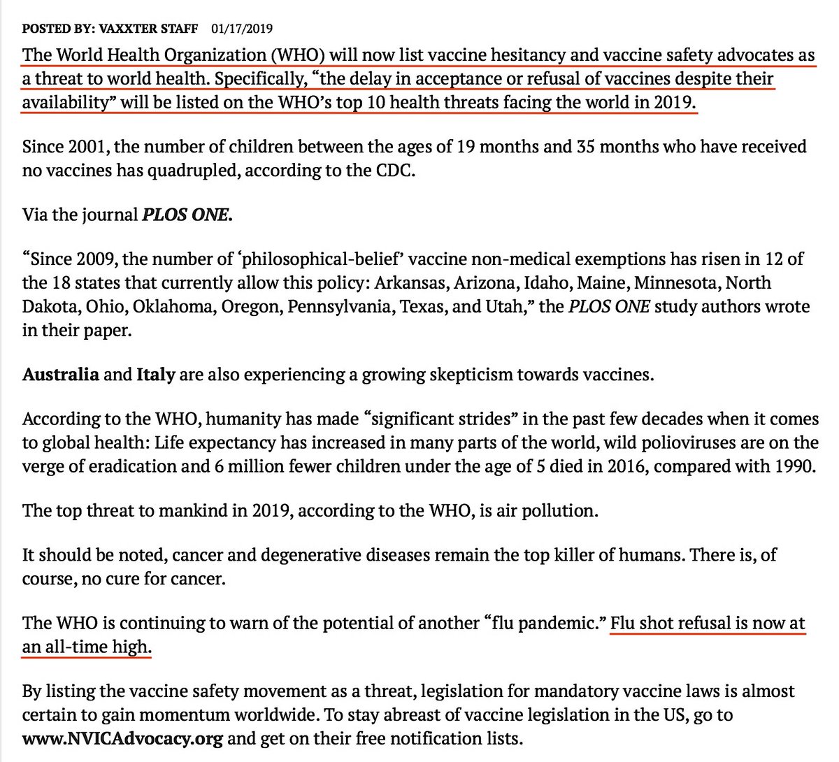 The Corruption Of The WHO Is Deep.This Is A Last Desperate Attempt To Cover Up The Real Truth About Vaccines, At A Time When Flu Shot Refusal Is At An All-Time High.Sick Bastards.January 17, 2019 https://vaxxter.com/who-list-anti-vaccine-movement-as-top-2019-threat/ #QAnon  #Vaccine  #Autism  @potus