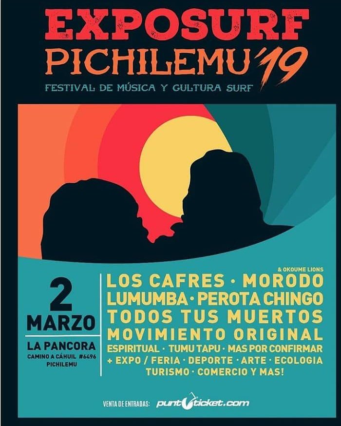 LOSCAFRES's tweet photo. SABADO 2 DE MARZO
LOS CAFRES EN PICHILEMU, CHILE
EXPOSURF PICHILEMU '19
https://t.co/exTo6bKPEh
#LosCafres #LosCafresOficial #AlasCanciones #reggae #reggaelatino
#Exposurf
#Chile #LaPancora #Pichilemu https://t.co/7vdSbeLLi0