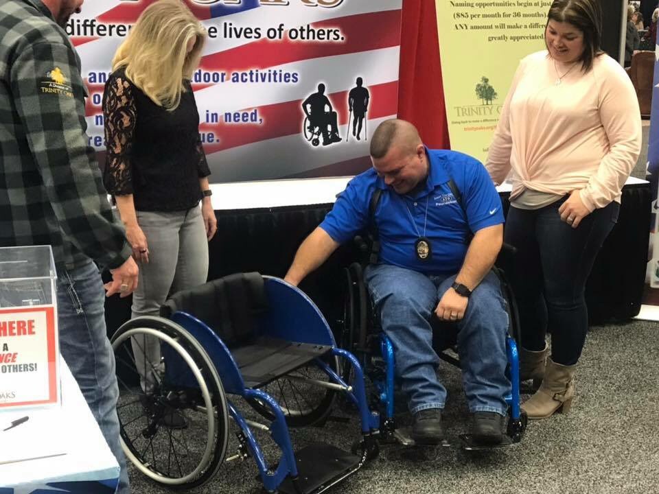 DPA_PoliceAssoc's tweet photo. What an amazing gift to an amazing officer. Dart Officer Justin Ellis received a new light weight wheelchair efforts of Trinity Oaks and the Assist The Officer Foundation.
We are so pleased to have such a wonderful new partner in Trinity Oaks within the Assist the Officer Family https://t.co/K5ZVXJBSLl