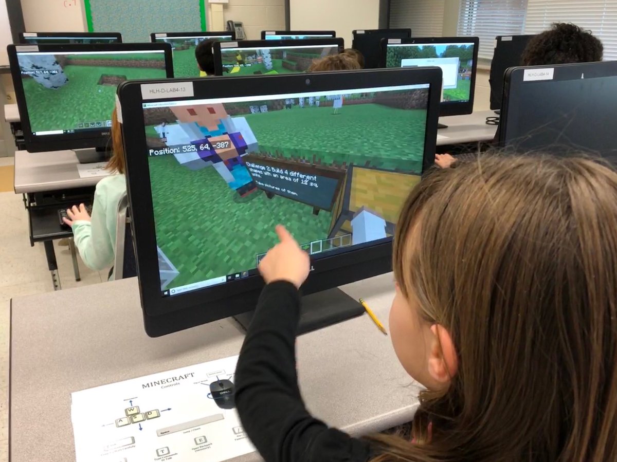 elemitrt's tweet photo. Third grade at @horn_hl practiced the finding area of shapes and rooms today in Minecraft edu while learning to move and build. So fun! #teamup4tech @PlayCraftLearn @RkeCoSchools https://t.co/3orc9CTJgS
