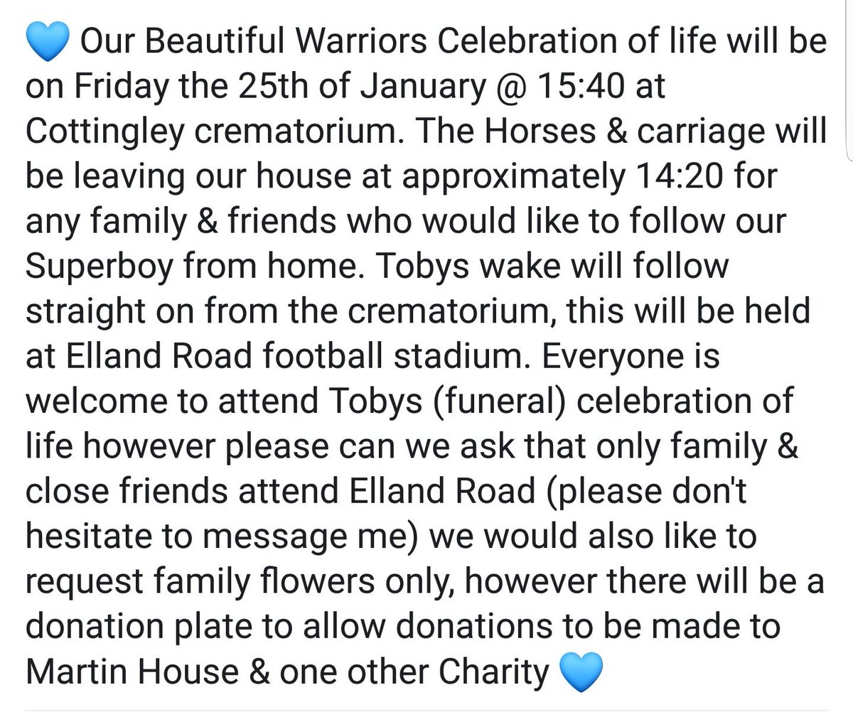 💙💙 Our Warriors Celebration of life (Funeral) details 💙💙