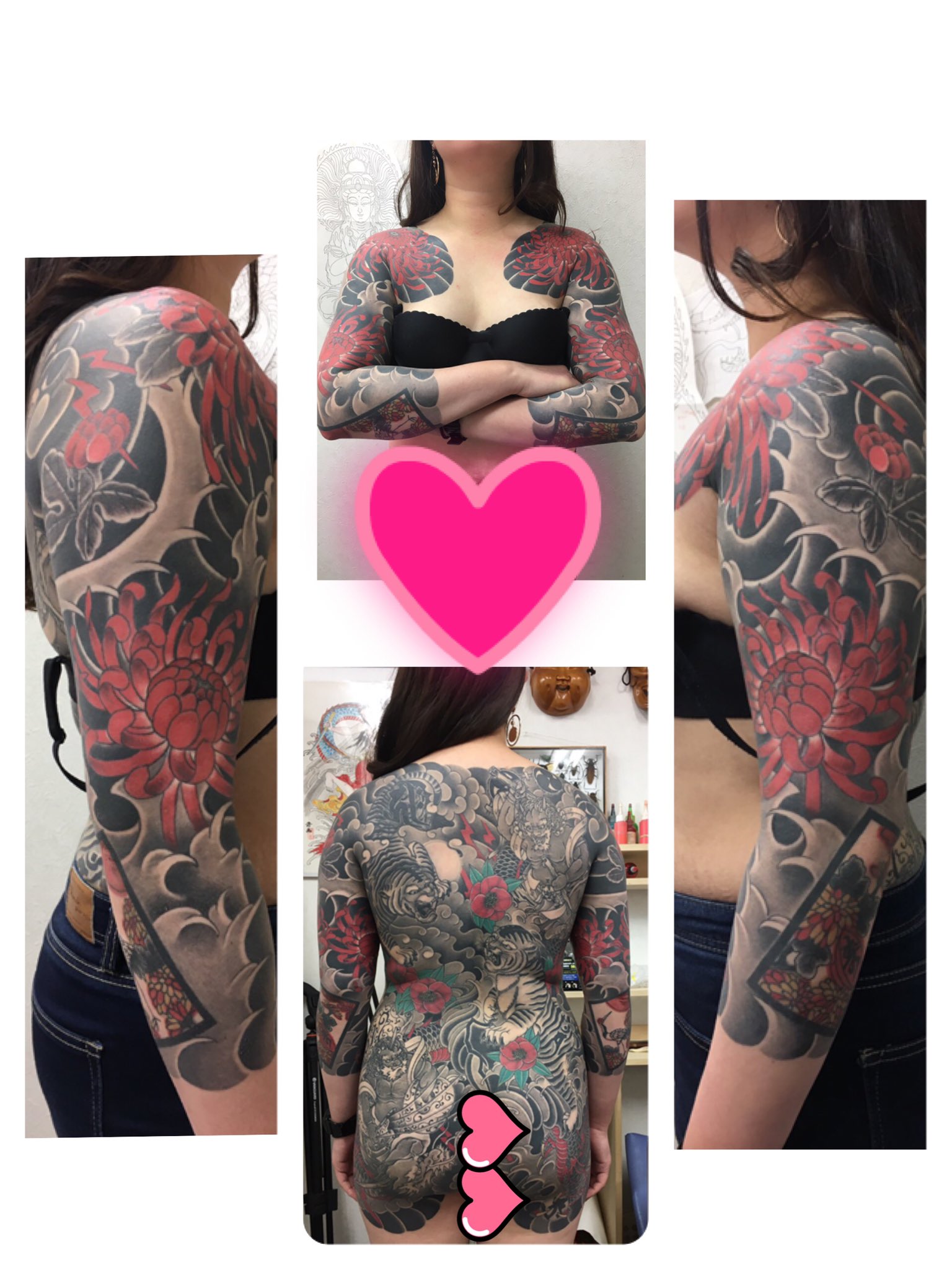 Bif Tattoo 和彫りで7分 菊 波 花札 達磨 打ち出の小槌 Biftattoo 毎月 毎週コツコツと 和彫り女性 素敵です 札幌 刺青女性 初代彫うち タトゥー