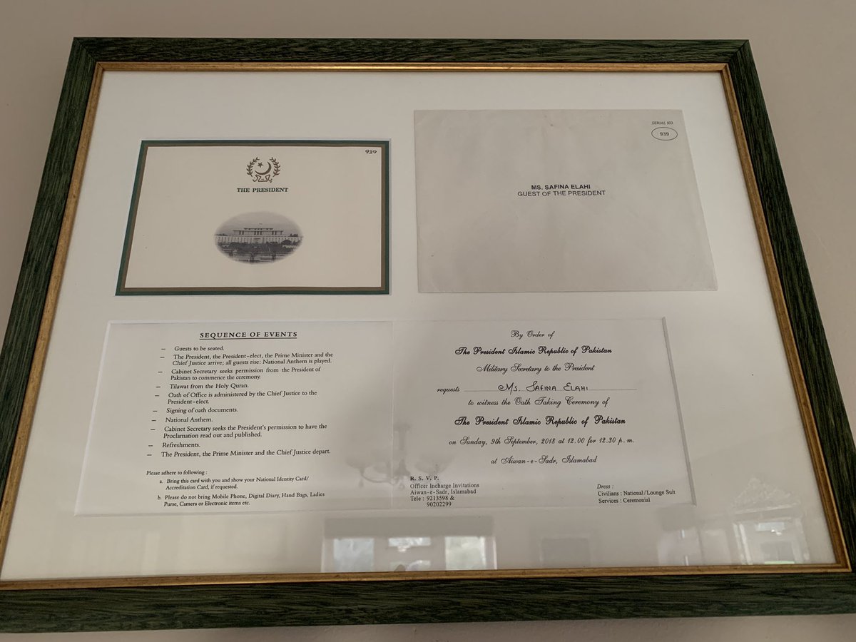 SaffinaEllahi1's tweet photo. Finally arrived from being framed. Holding within it a thousand memories of every single second immersed in one of the highlights of my humble #PTI life.
Taking pride of place in my parlour, to peer at, when I fancy.
#Pakistan2018
#Appreciative
#Inauguration https://t.co/O1K4u5TFzE