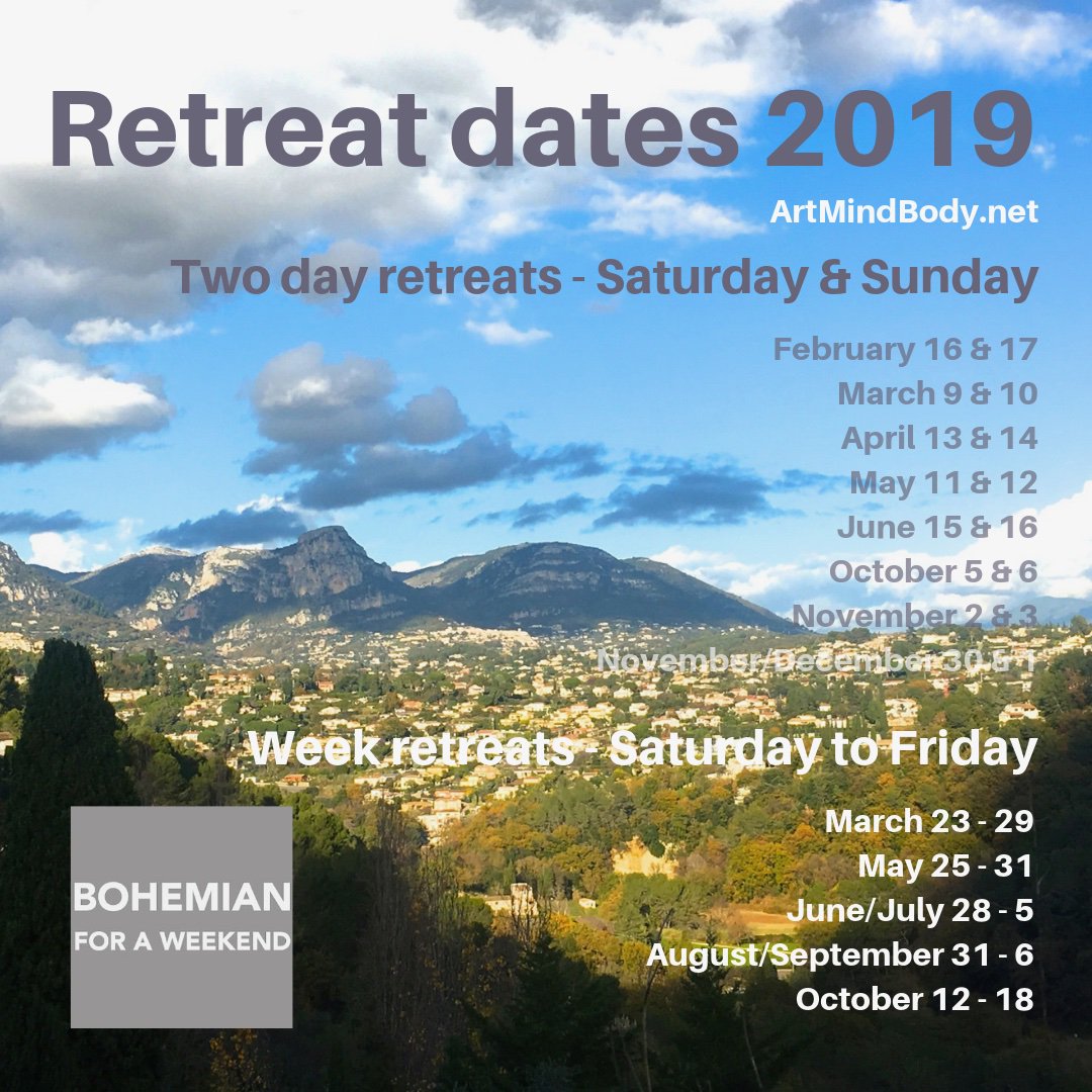 BohemianFAW's tweet photo. ART-MIND-BODY retreat dates in 2019 on the stunning Coe d'Azur. BOHEMIAN FOR A WEEKEND retreat to:

***Get a greater focus on what really matters to you 
***De-clutter your mind and body 
***Re-charge and boos your energy levels 
***Regain your emotional power https://t.co/NJu0Kp8Iac