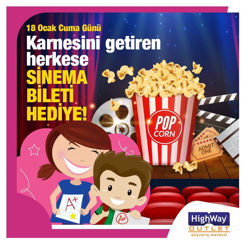 Göstermiş olduğunuz yoğun katılımdan dolayı ‘Karneni getir sinema biletini götür’ kampanyamız 1 gün daha uzatılmıştır.. 😊 @highwayoutlet keyifli alışverişler diler.. #highwayoutlet #alışveriş #karne #sömestr