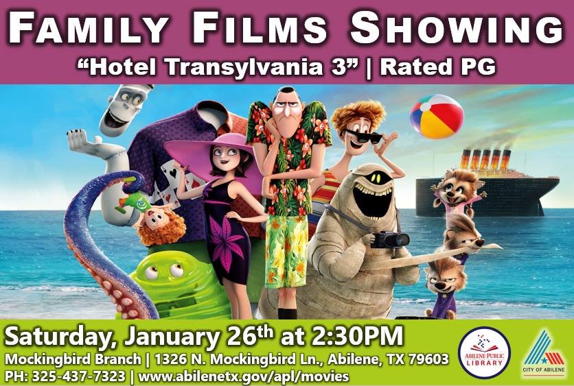 TheMasterScapes's tweet image. Come in from the cold for an afternoon movie! Bring the family to Mockingbird Branch Library on January 26th at 2:30 PM for a special showing of Hotel Transylvania 3.